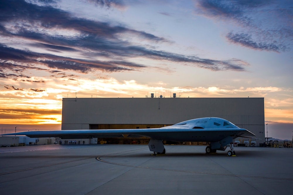 In this image provided by the US Air Force, the B-21 Raider is seen on July 31, 2023, in Palmdale, Calif (AP)