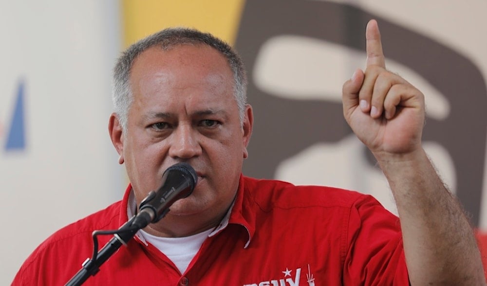Socialist Party President Diosdado Cabello gives his weekly press conference, in Catia La Mar, La Guaira, Venezuela, Aug. 19, 2019. (AP)