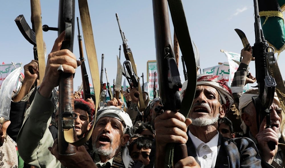 Yemenis chant slogans during a weekly pro-Palestine rally in Sanaa, Yemen, Friday, June 13, 2025. (AP)