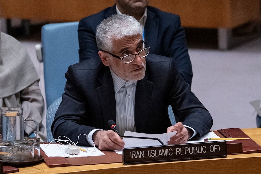 Iran's Ambassador and Permanent Representative to the United Nations Amir Saeid Iravani speaks during a Security Council meeting at the United Nations Headquarters, Tuesday, June 24, 2025. (AP Photo/Yuki Iwamura)