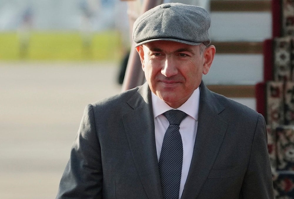 Prime Minister of Armenia Nikol Pashinyan arrives in Moscow, Russia, Thursday, May 8, 2025, ahead of celebrations of the 80th anniversary of the Soviet Union's victory over Nazi Germany during the World War II (AP)