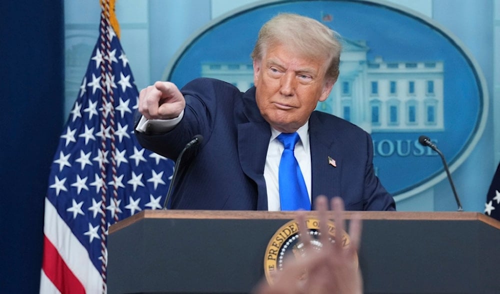President Donald Trump points to a reporter to take a question as he speaks to the media, Friday, June 27, 2025, in the briefing room of the White House in Washington. (AP)