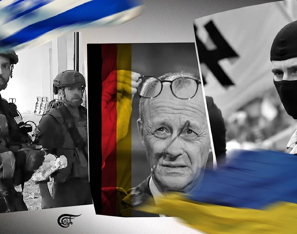 Not only has Germany not learned from its Nazi and bellicose history, it is actively falsifying it by infringing upon long-standing traditions of memory culture. (Al Mayadeen English; Illustrated by Batoul Chamas)