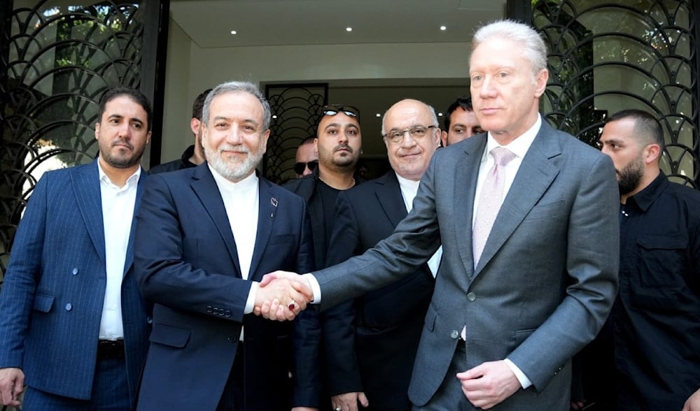 Iranian Foreign Minister Abbas Araghchi shakes hands with his Lebanese counterpart, Youssef Raji, in Beirut, Lebanon, June 3, 2025 (X/IranView24)