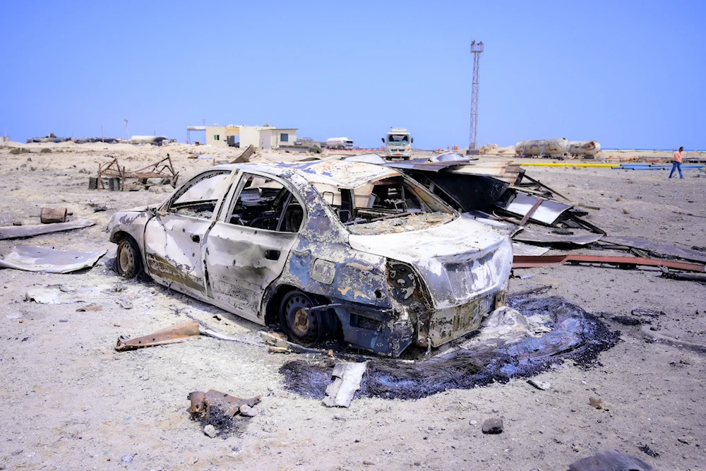 Burned vehicles near Ras Issa port in Hodeidah, Yemen following US strikes on April 17, 2025. Photo taken on April 18, 2025. (AFP via Getty Images)