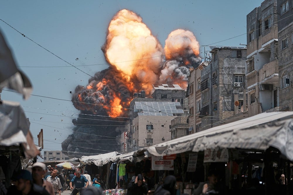 Thick smoke and flames erupt from an Israeli airstrike in Gaza City, Sunday, June 1, 2025. (AP)