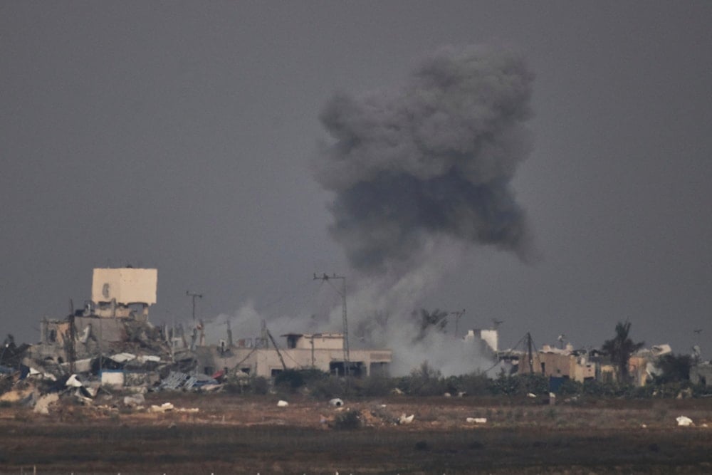 Smoke rises to the sky following an Israeli strike in the Gaza Strip as seen from southern occupied Palestine, on June 6, 2025. (AP Photo/Leo Correa)