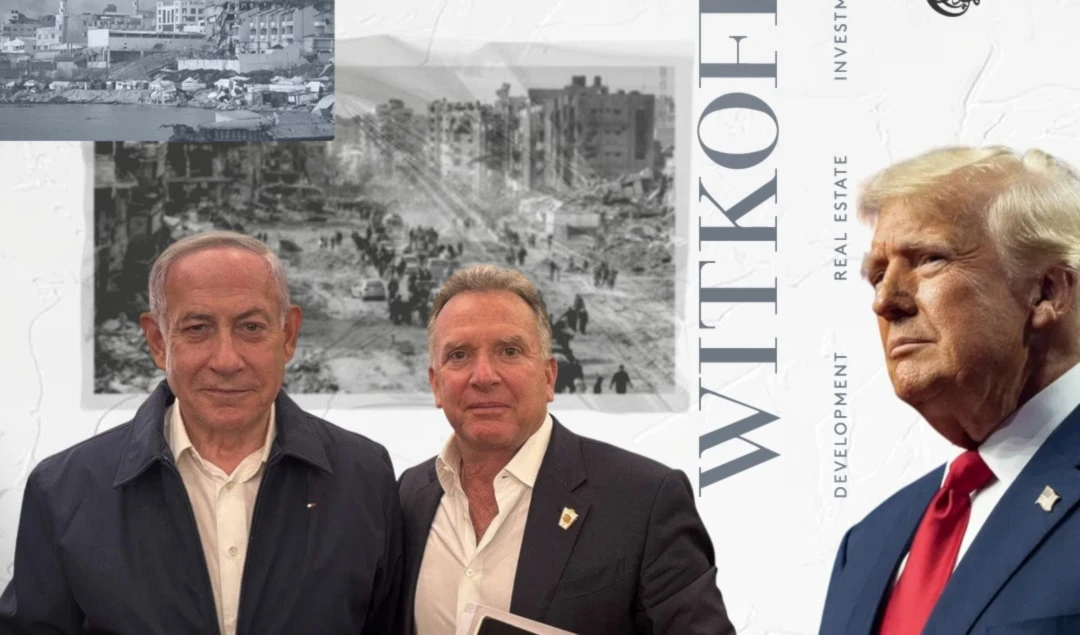 The decades of, should we call it – friendship? Fraudulence-cum-fascism? between Trump and Witkoff appears in lockstep as genocidaires’ whistles grow louder to flatten all of Gaza: (Al Mayadeen English; Illustrated by Batoul Chamas)