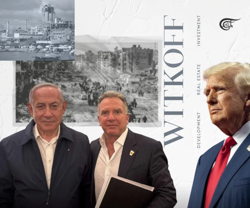 The decades of, should we call it – friendship? Fraudulence-cum-fascism? between Trump and Witkoff appears in lockstep as genocidaires’ whistles grow louder to flatten all of Gaza: (Al Mayadeen English; Illustrated by Batoul Chamas)