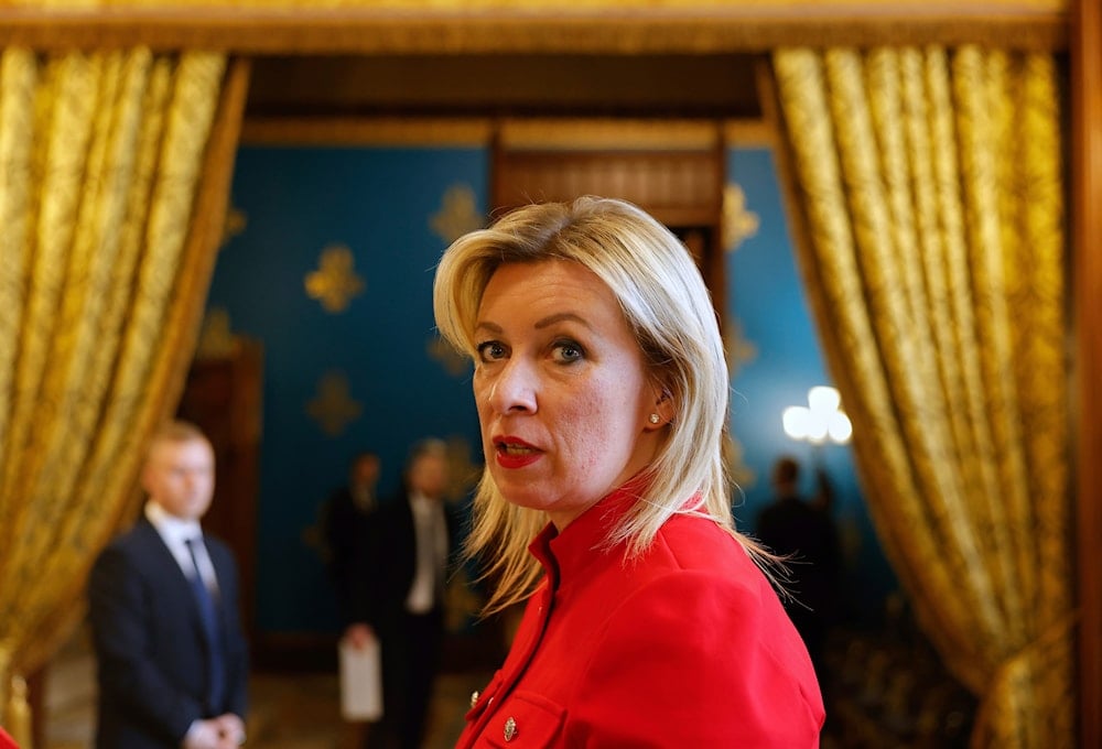 Spokeswoman of Russia's Foreign Ministry Maria Zakharova speaks to the media after a joint press conference of Russian Foreign Minister Sergey Lavrov and OSCE Secretary General Feridun Sinirlioglu in Moscow, Russia, Tuesday, March 11, 2025. (AP)