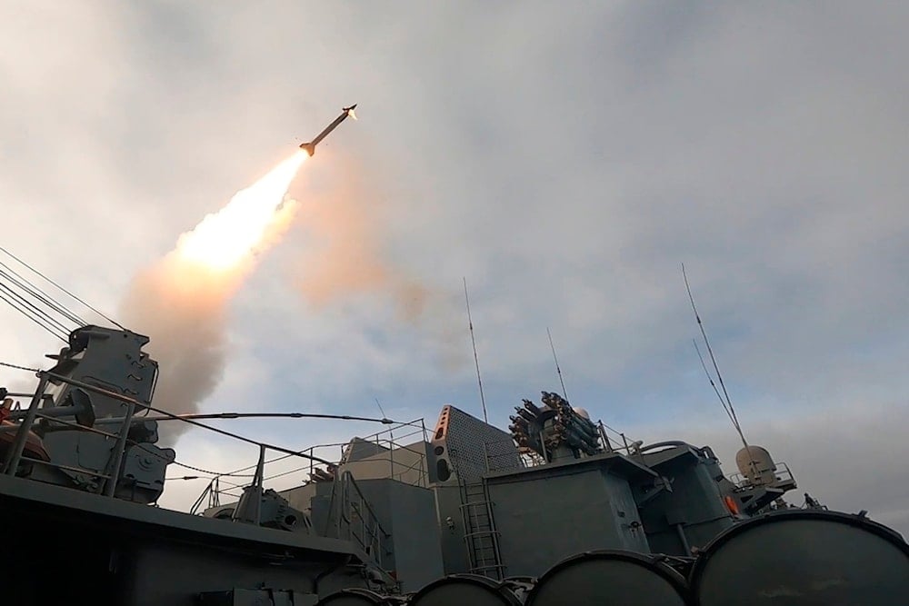 In this photo taken from video released by the Russian Defense Ministry press service on Thursday, September 12, 2024, the Russian destroyer Vice-Admiral Kulakov launches a missile in the Arctic Ocean (AP) 