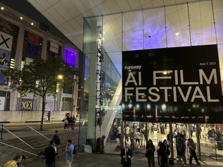 Runway's third-annual AI Film Festival kicks off with a screening at Lincoln Center's Alice Tully Hall in New York, June 5, 2025 (AP/Wyatte Grantham-Philips)