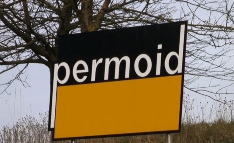 A banner shows the logo of the company Permoid. (Agencies)