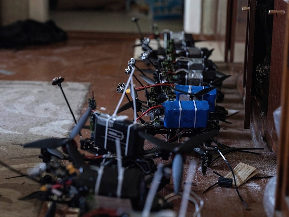 FPV drones are ready to be fired towards Russian positions in a shelter in Kostyantynivka direction, Donetsk region, Ukraine, Friday, May 23, 2025 (AP)