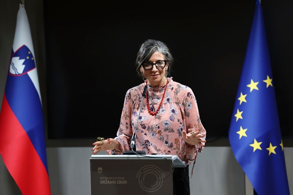 Francesca Albanese, UN Special Rapporteur for the occupied Palestinian territories speaks during a press conference, in Ljubljana, Slovenia, Thursday, July 10, 2025. (AP Photo)