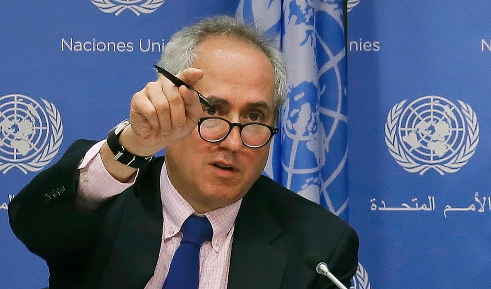  In this June 20, 2017, file photo, United Nations spokesman Stephane Dujarric fields questions for Secretary-General Antonio Guterres during his first press conference with U.N. correspondents, on World Refugee Day (AP)