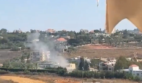 Smoke billows after an Israeli drone targeted a vehicle in Nmairiyeh, South Lebanon, July 11, 2025 (Social Media)