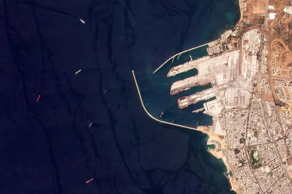 This satellite image from Planet Labs PBC shows several ships sailing off the port in Tartus, Syria, Wednesday, Aug. 17, 2022 (AP)