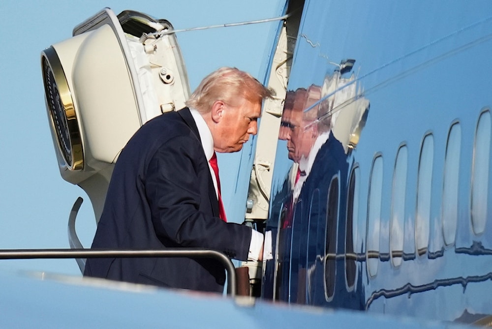 President Donald Trump boards Air Force One, Sunday, July 13, 2025, in Newark, New Jersey, en route to Washington (AP)