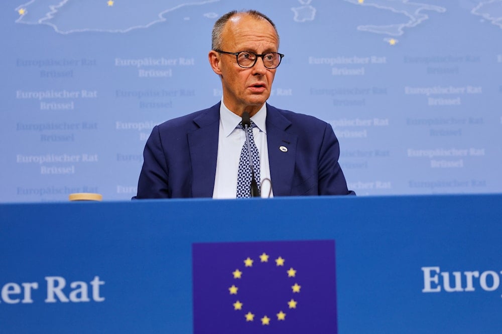 Germany's Chancellor Friedrich Merz speaks during a media conference at an EU summit in Brussels, Thursday, June 26, 2025 (AP)