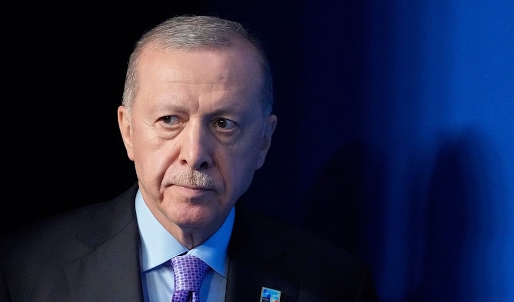 Turkish President Recep Tayyip Erdogan arrives for a press conference after the plenary session at the NATO summit in The Hague, Netherlands, Wednesday, June 25, 2025. (AP)