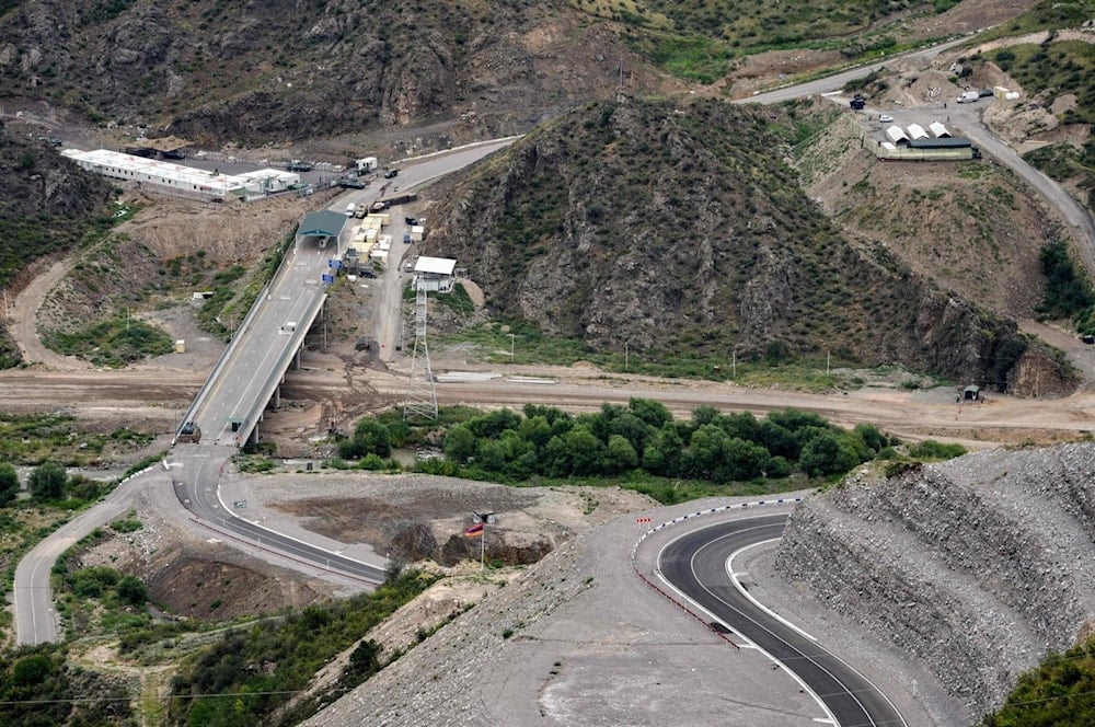 A view shows an Azerbaijani checkpoint at the entry of the Lachin corridor, in Karabakh, Azerbaijan, on July 30, 2023. (AFP Photo