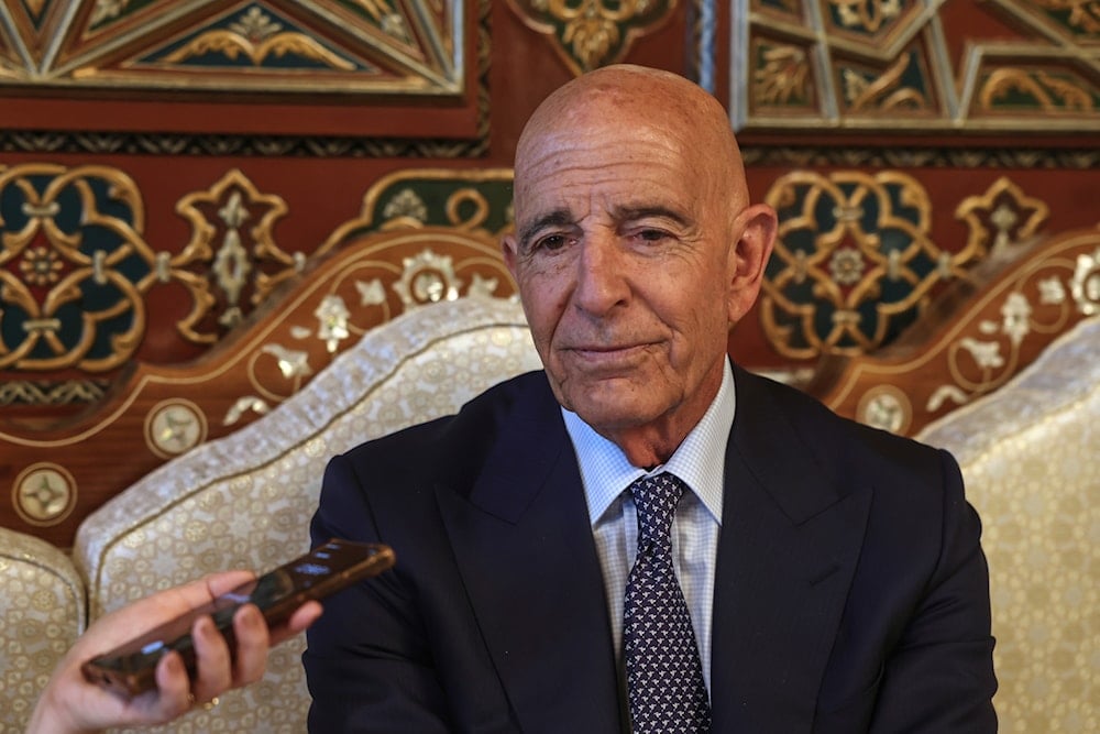 U.S. Ambassador to Turkey and Special Envoy to Syria Tom Barrack speaks during an interview with The Associated Press at the airport in Damascus, Syria, on July 9, 2025. (AP Photo/Ghaith Alsayed)