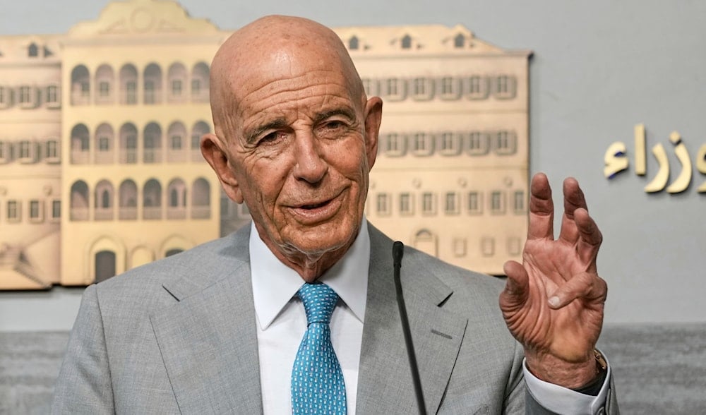 U.S. Ambassador to Turkey and Special Envoy to Syria Tom Barrack speaks during a press conference after meeting with Lebanese Prime Minister Nawaf Salam at the government palace in Beirut, Lebanon, July 21, 2025. (AP)