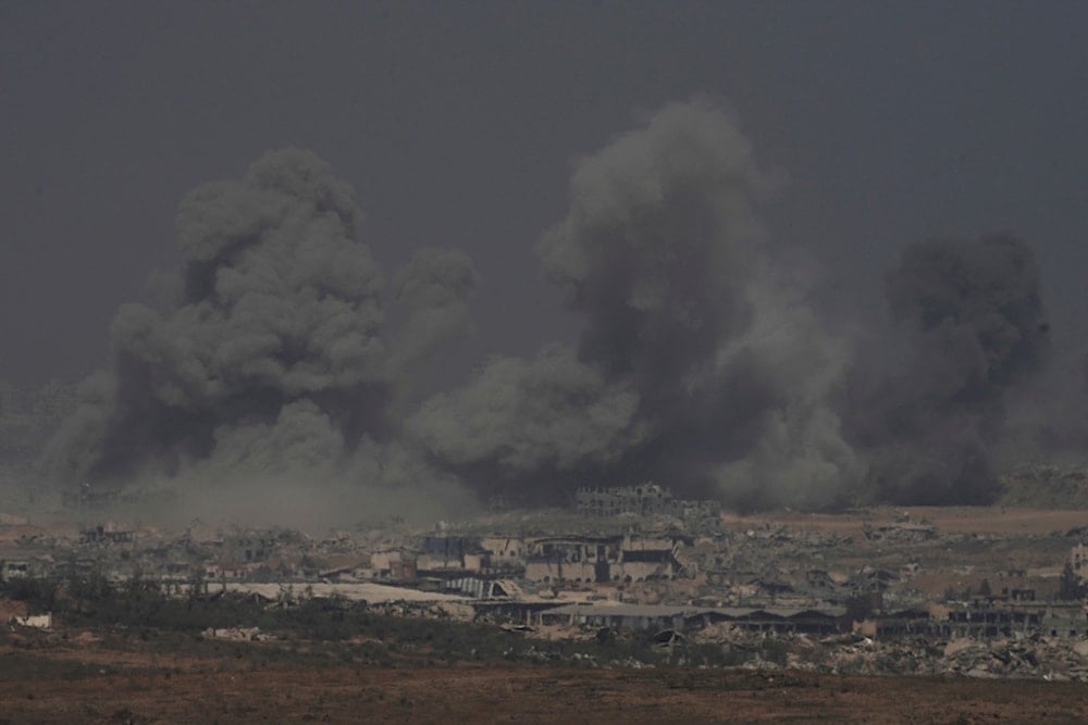 Smoke rises from an explosion in the northern Gaza Strip, as seen from southern occupied Palestine, Sunday, July 27, 2025 (AP)
