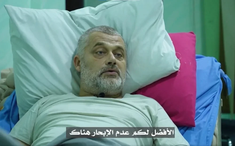 A rescued crew member from the ETERNITY C vessel in a video released by the Yemeni Armed Forces on July 28, 2025 (Yemeni Military Media)