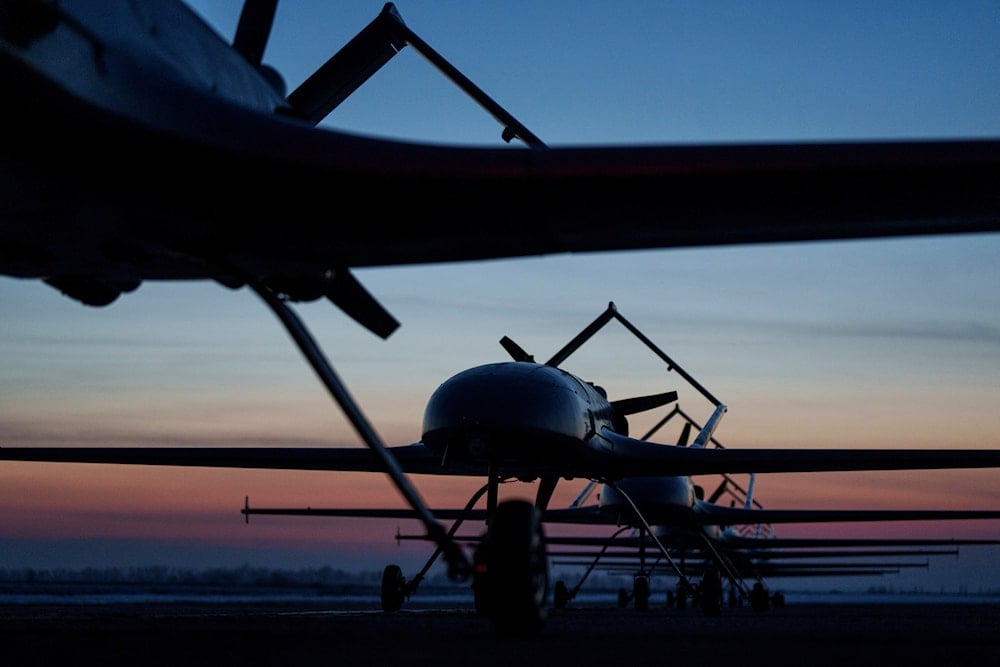 Long-range drones stand in line before takeoff in undisclosed location, Ukraine, Feb. 28, 2025 (AP)