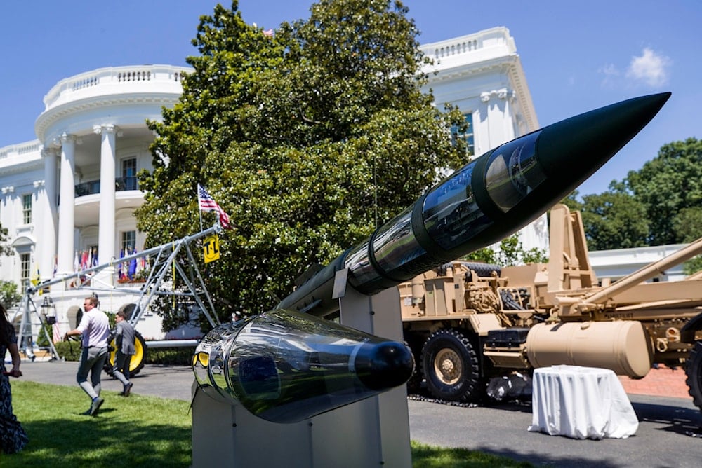 A Terminal High Altitude Area Defense (THAAD) anti-ballistic missile defense system is displayed during a Made in America showcase on the South Lawn of the White House, July 15, 2019, in Washington (AP)