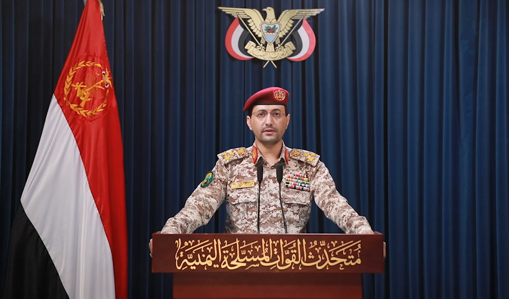 The spokesperson for the Yemeni Armed Forces, Brigadier General Yahya Saree, giving a statement on Tuesday, July 29, 2025 (Yemeni Military Media)
