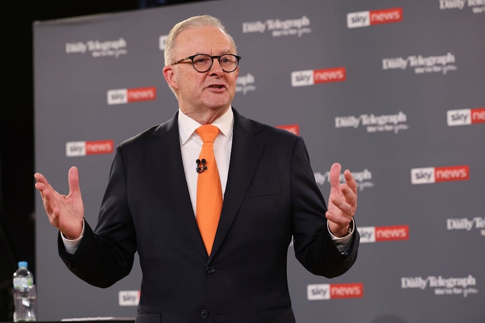 Australian Prime Minister Anthony Albanese, gestures during his TV debate with Opposition leader Peter Dutton in Sydney, Australia, Tuesday, April 8, 2025 (AP)