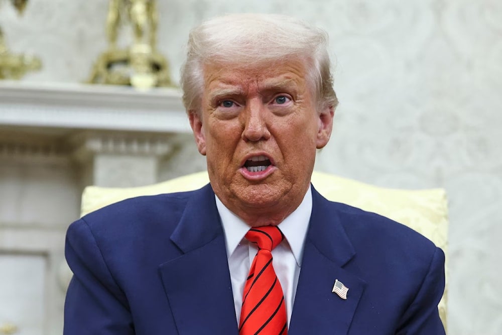 President Donald Trump talks as he meets NATO Secretary General Mark Rutte in the Oval Office at the White House in Washington, Thursday, March 13, 2025 (AP)
