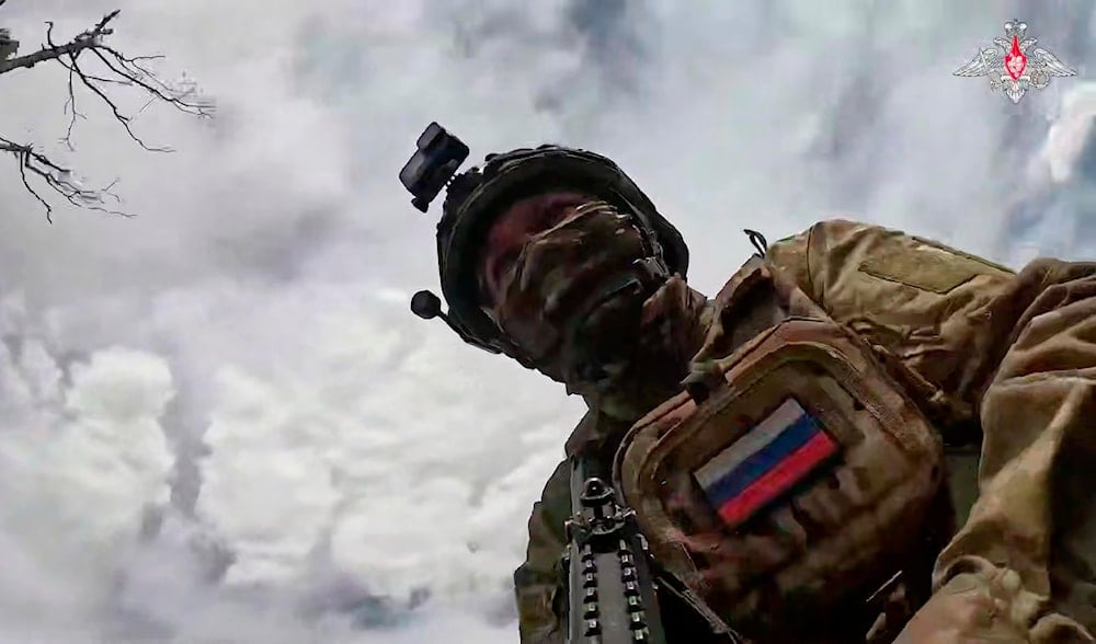 July 19, 2025, a soldier of the Russian Army attends a training to hone their combat skills at one of the rear training grounds in an undisclosed location in Ukraine. (Russian Defense Ministry Press Service via AP)