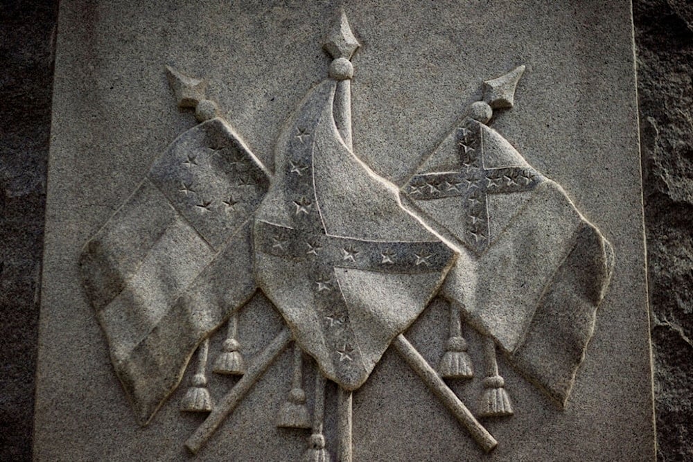 A Confederate monument stands outside the Putnam County Courthouse in Palatka, Florida, Thursday, April 15, 2021 (AP)