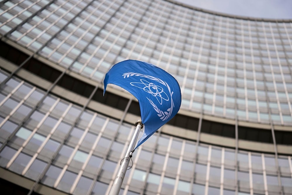 A flag waves in front of the International Atomic Energy Agency (IAEA) in Vienna, Austria, Monday, June 23, 2025. (AP)