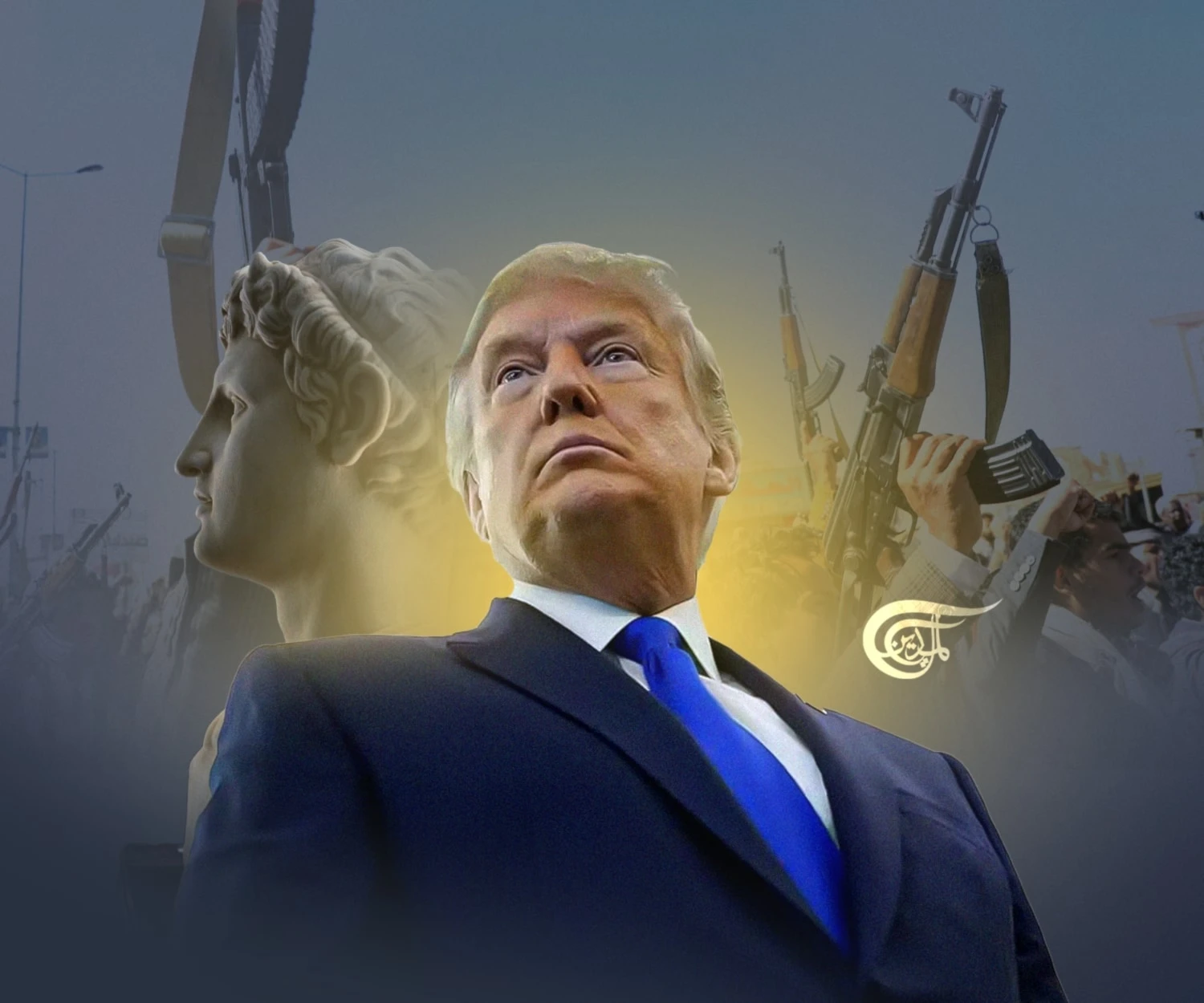 How can we not recall the modern example of malignant political narcissism in the person of Donald Trump? (Al Mayadeen English; Illustrated by Mahdi Rtail)