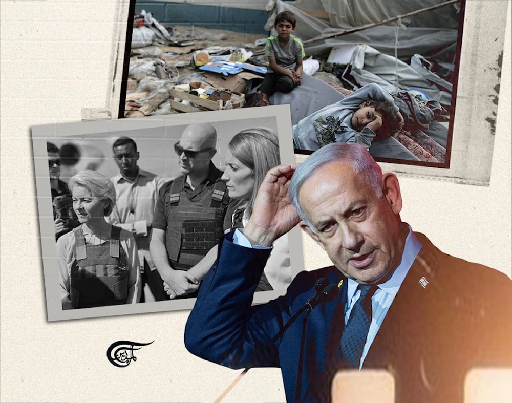 Countries witness to Netanyahu’s blatant Gaza takeover pledge need to put their commitments into action. (Al Mayadeen English; Illustrated by Batoul Chamas)