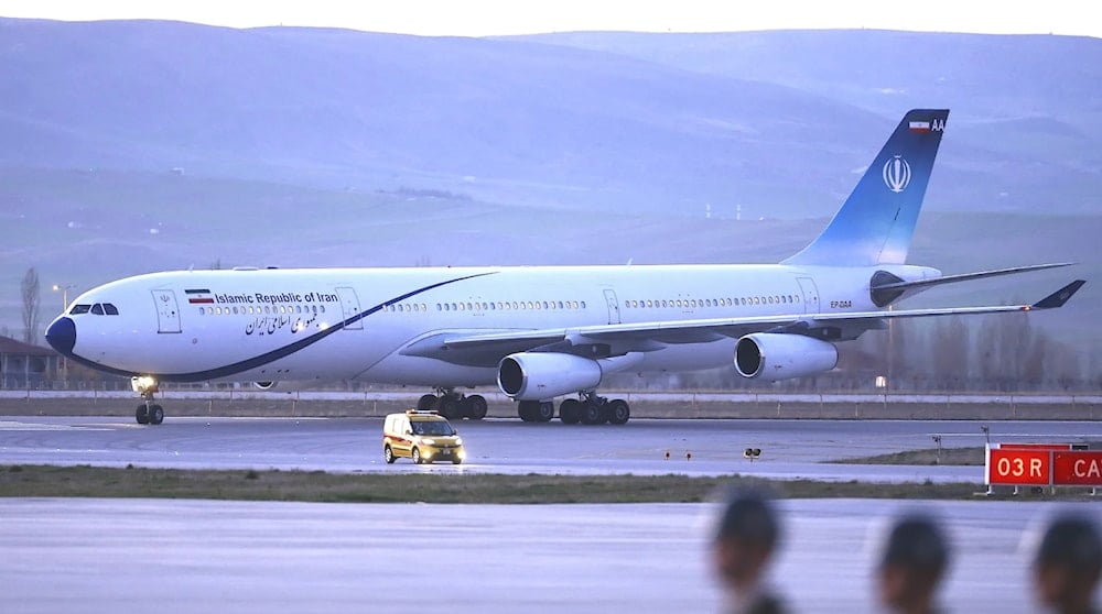 A stock picture of Iran's presidential Airbus A340 seen during a visit to Turkey in 2018. (Anadolu Agency)