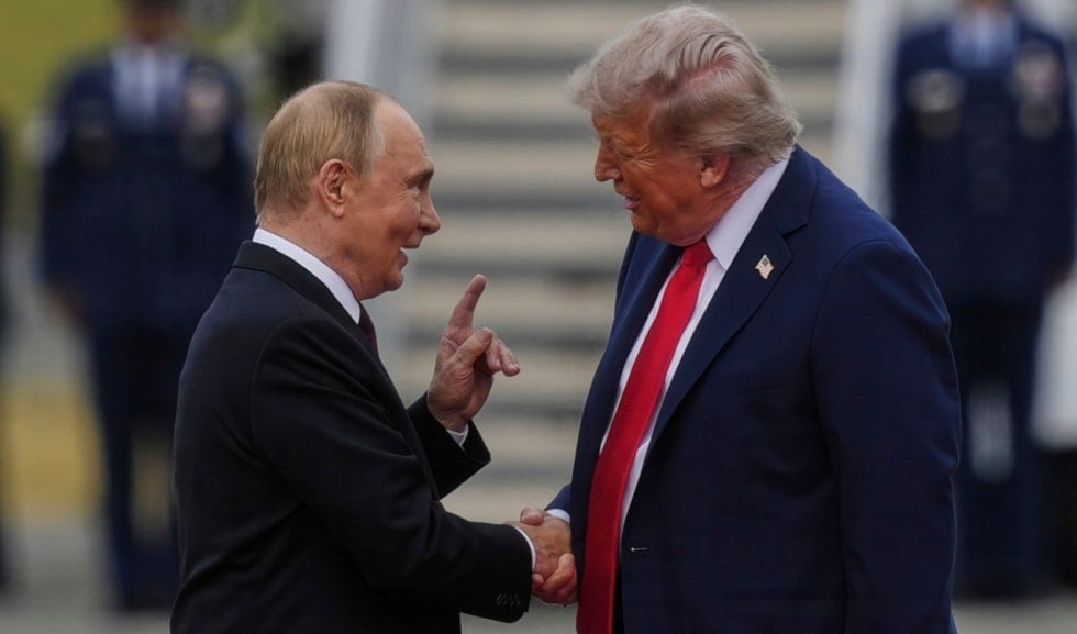 President Donald Trump greets Russia's President Vladimir Putin Friday, Aug. 15, 2025, at Joint Base Elmendorf-Richardson, Alaska. (AP)