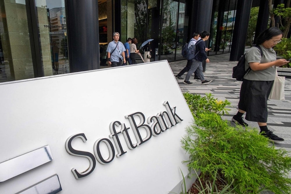 The logo of Japan's Softbank Group is displayed the company's head office in Tokyo on August 7 2025 (AFP-Yonhap)