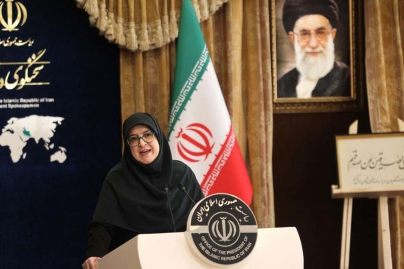Iran’s government spokeswoman Fatemeh Mohajerani making a statement during a press conference in Tehran. AFP