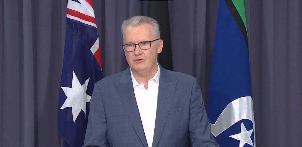 Australian Minister for Home Affairs, Tony Burke at a press conference on February 16, 2025 (Australian Parliament House Streaming Portal)