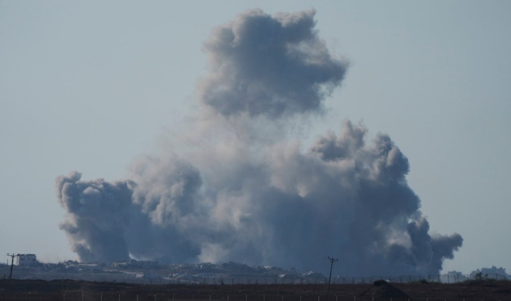 Smoke rises to the sky following an Israeli strike in the Gaza Strip, as seen from southern Israel, Monday, Aug. 18, 2025. (AP)