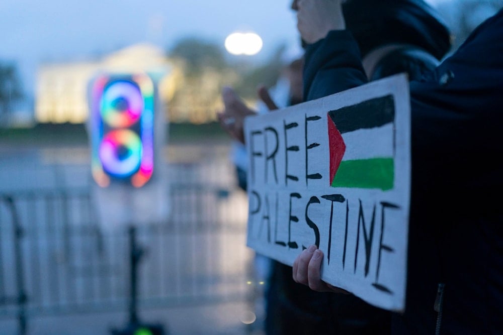 Demonstrators rally in support of Palestinians, Tuesday, April 2, 2024, at Lafayette Park across from the White House in Washington,. (AP Photo/Jose Luis Magana)