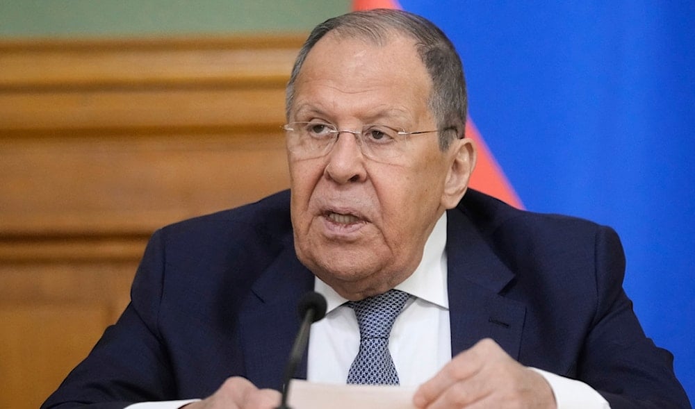 Russian Foreign Minister Sergey Lavrov speaks to the media after a signing ceremony with Jordan's Foreign Minister following their talks at Zinaida Morozova's Mansion in Moscow, Russia, Aug. 20, 2025. (AP)