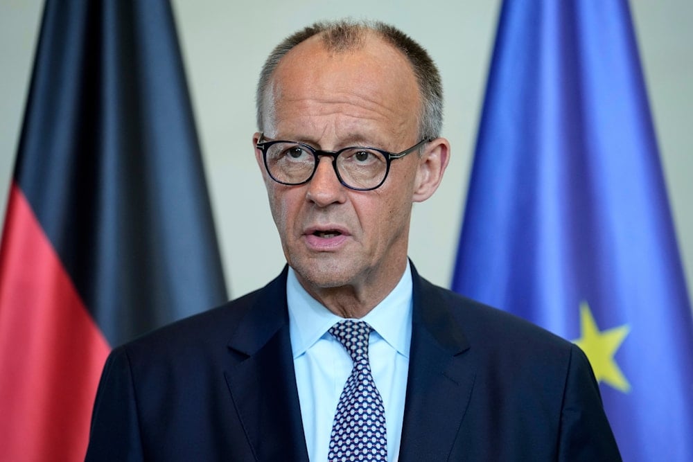 German Chancellor Friedrich Merz attends a joint press statement with Ukrainian President Volodymyr Zelenskyy following talks with European and US leaders in Berlin, Germany, Wednesday, Aug. 13, 2025 (AP)