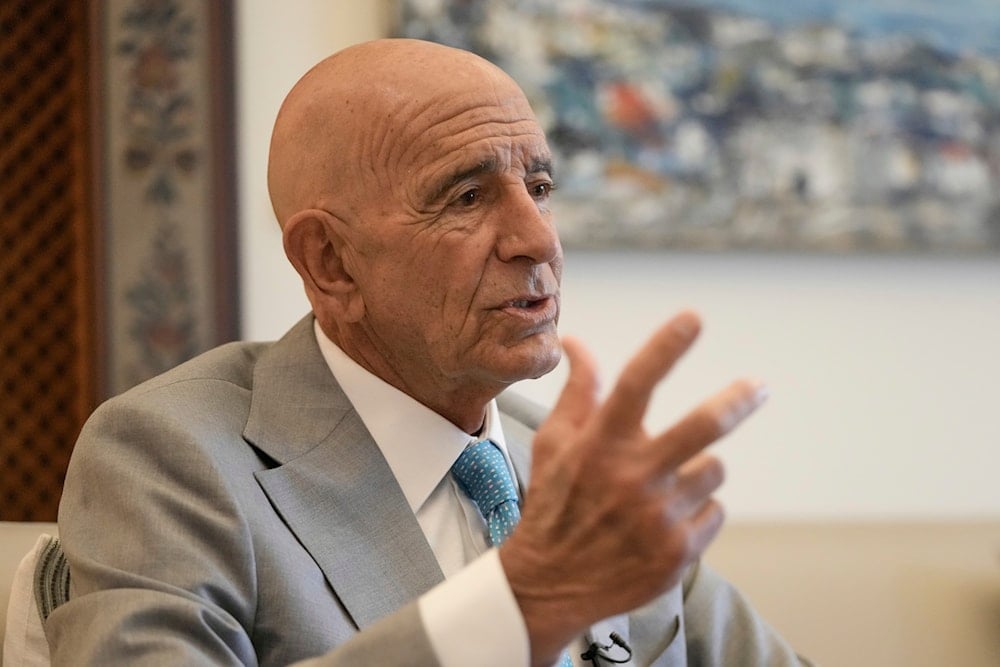 US Ambassador to Turkey and Special Envoy to Syria Tom Barrack speaks during an interview with The Associated Press at the US Embassy in Aukar, northern suburb of Beirut, Lebanon, Monday, July 21, 2025 (AP)